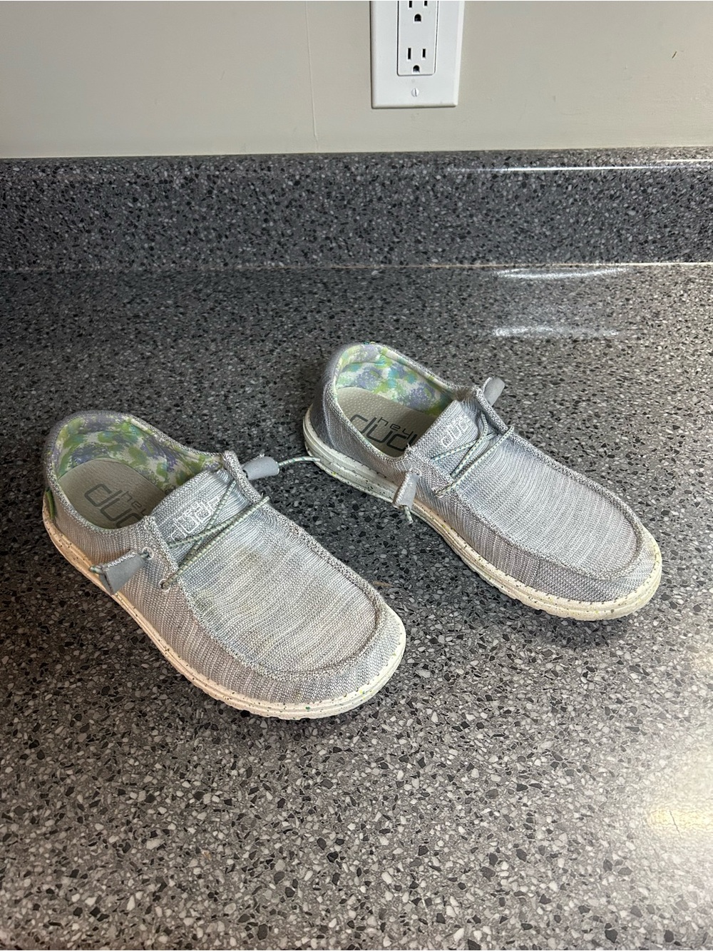 Hey Dude Women's Slip-On Sneakers in Light Gray with Patterned Lining